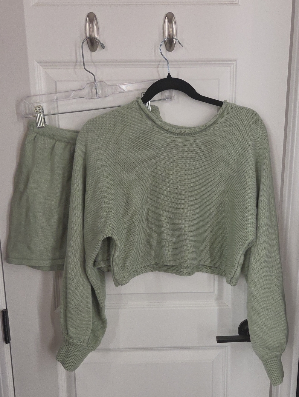 Princess Polly Cropped Knit Sweatshirt in Sage